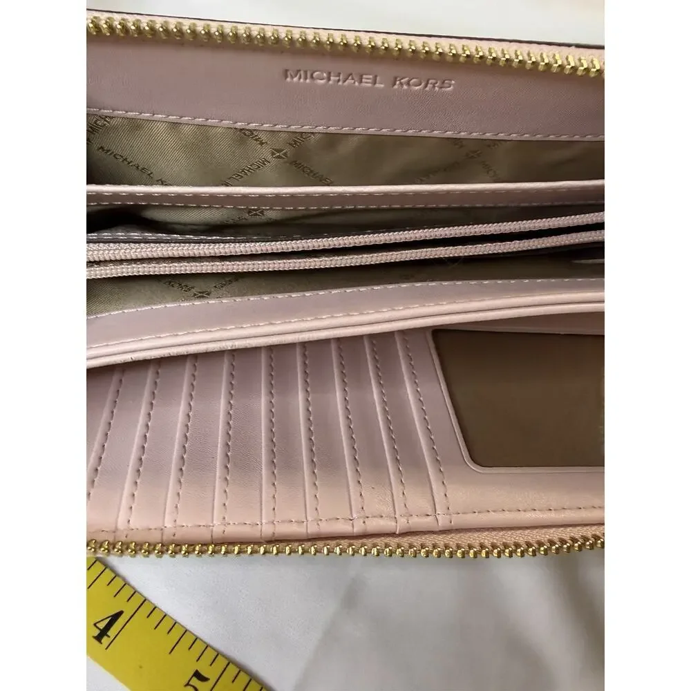 Michael Kors MK Logo Jet Set Zip-Around Wallet Travel Continental Wristlet Pink